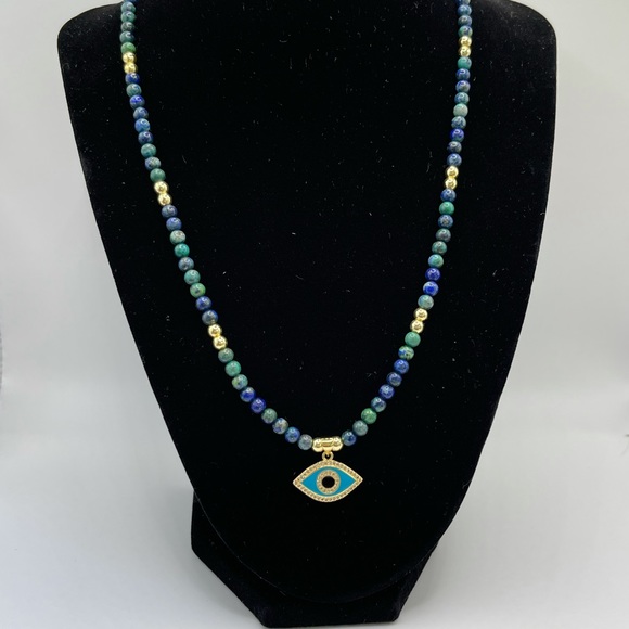 Azurite necklace with evil eye charm. - Picture 3 of 7